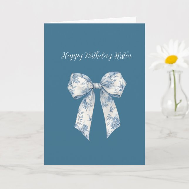 Blau-weißer Blumen-Schleifen-Geburtstag Karte (Kleine Pflanze)