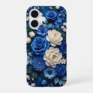 Blau-weißer Blumenhandyhülle, iPhone-Hülle iPhone 16 Hülle