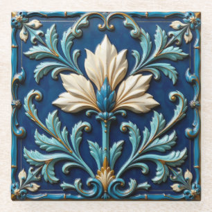 Blau-weißer Blumenuntersetzer Glasuntersetzer