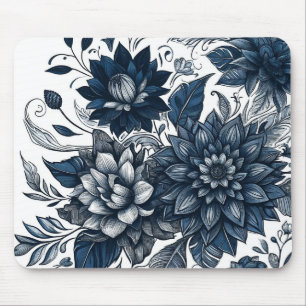 Blau-weißer Bohemian-Blumenprint Mousepad