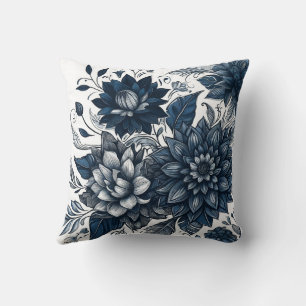 Blau-weißer Bohemien-Blumenprint Kissen