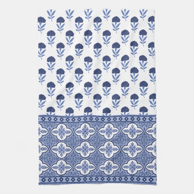 Blau-weißer Boho-Stil-Tea-Towel Geschirrtuch (Vertikal)