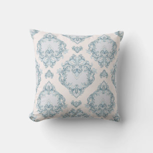 Blau-weißer Damast floral Kissen