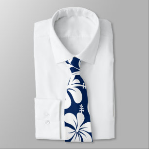Blau-weißer Hibiskus Krawatte
