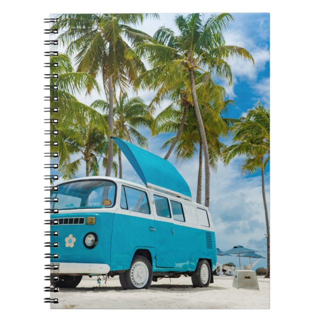 Blau-weißer Lieferwagen am Strand Notizblock (Vorderseite)