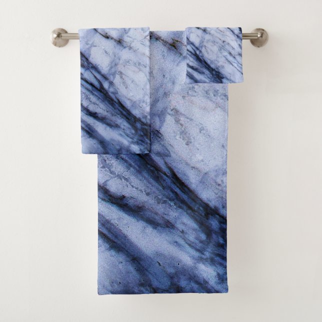 Blau-weißer Marmor Swirl Moderner Chic Badhandtuch Set (Insitu)