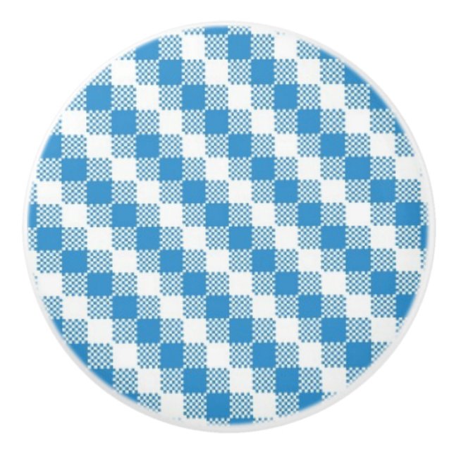 Blau-weißer Quadrathintergrund Keramikknauf (Vorderseite)