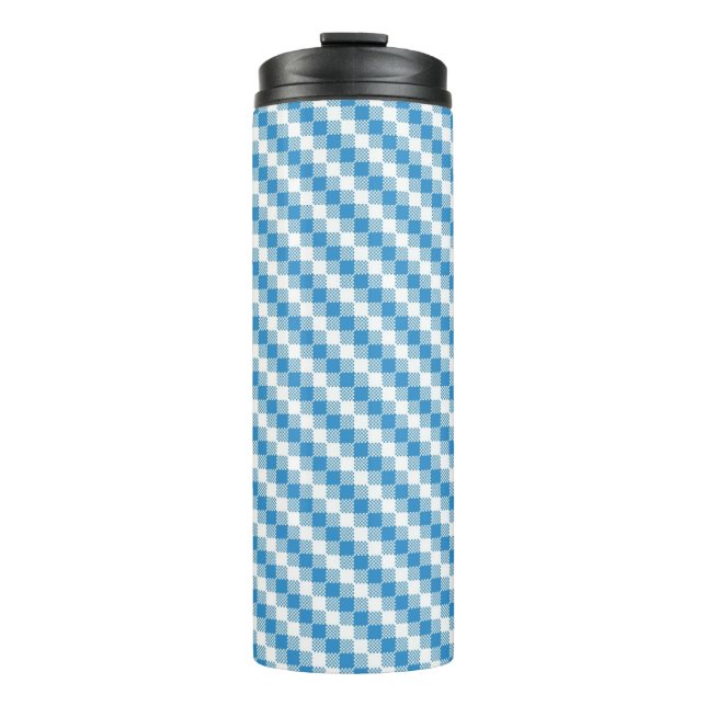 Blau-weißer Quadrathintergrund Thermosbecher (Vorderseite)