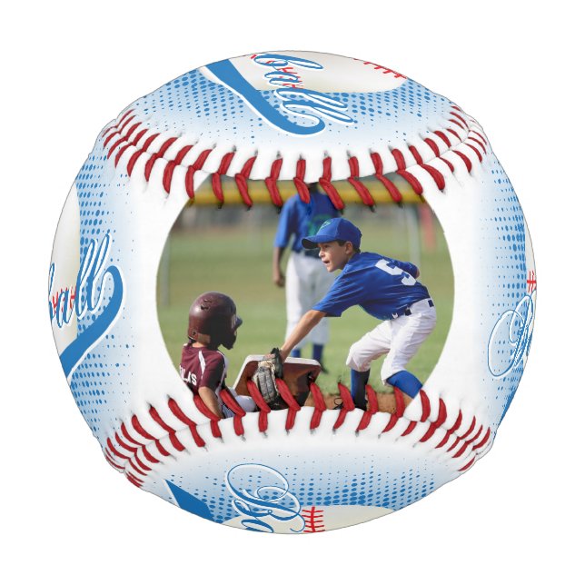 Blau | Weißer Retro-Baseball mit Foto Baseball (Vorderseite)