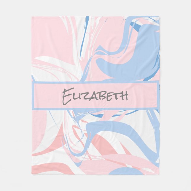 Blau-weißer rosa Marmor Swirl Personalisiert Fleecedecke (Vorderseite)