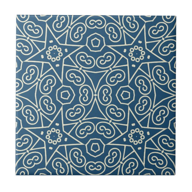 Blau-weißes abstraktes geometrisches Muster  Fliese (Vorderseite)