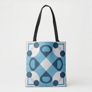 Blau-weißes abstraktes geometrisches Muster Tasche