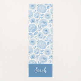 Blau-weißes Aquarell-Blumenmuster mit individuelle Yogamatte