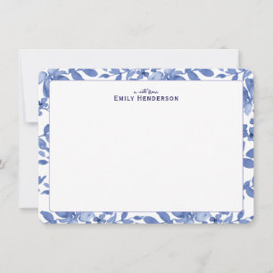 Blau-weißes Aquarell-Blumenmuster-Rahmen  Mitteilungskarte
