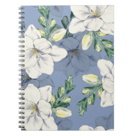 Blau-weißes Blumenmuster | Notizbuch Journal Notizblock