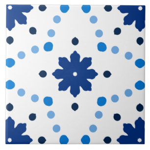 Blau-Weißes Blumenpunktmuster Fliese