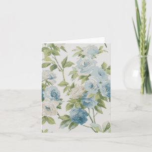Blau-Weißes Blumenrosenmuster-Notizkarte Dankeskarte