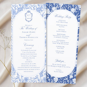 Blau-weißes Blumens Chinoiserie-Hochzeitsprogramm