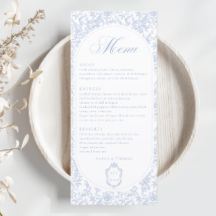 Blau-Weißes Blumiges Chinoiserie-Hochzeitsprogramm Menükarte
