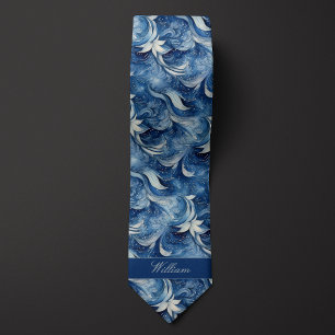 Blau-weißes botanisches Muster Krawatte