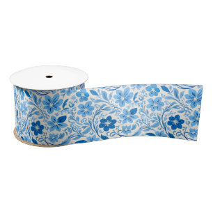 blau-weißes Chinoiserie-antikes Blumenmuster Satinband