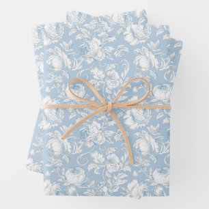Blau-weißes Chinoiserie-Muster Geschenkpapier Set
