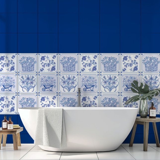 Blau-weißes Delft-Blumenmuster Fliese (Von Creator hochgeladen)