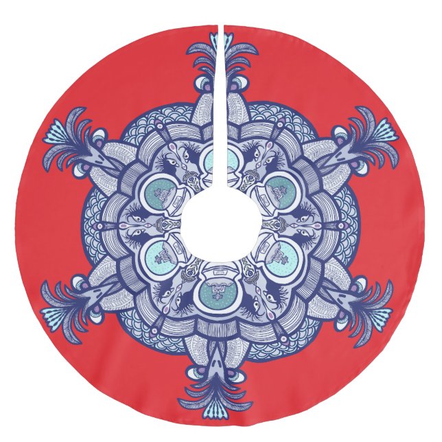 Blau weißes Design Polyester Weihnachtsbaumdecke (Vorderseite)