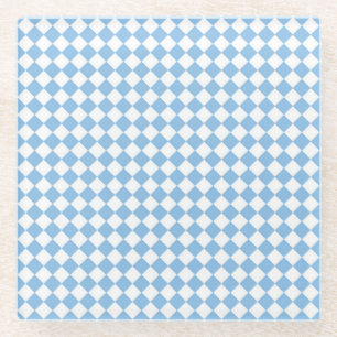 Blau-weißes Diamantmuster mit Schachbrettmuster Glasuntersetzer