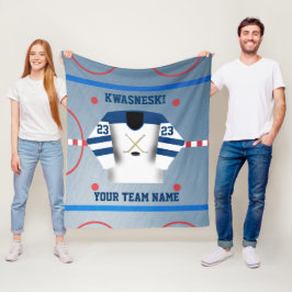 Blau| Weißes Eishockeyrosa| Player Jersey Fleecedecke