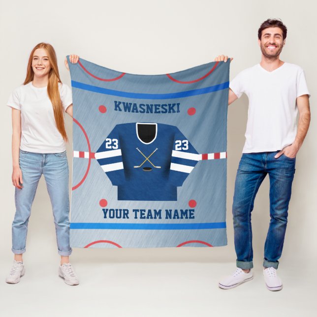 Blau| Weißes Eishockeyrosa| Player Jersey Fleecedecke (Beispiel)