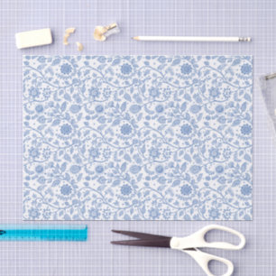 Blau-weißes florales Boho-Botanik-Muster Whimsical Seidenpapier