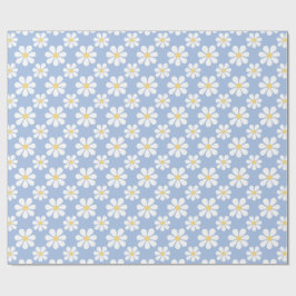 Blau Weißes Gänseblümchen-Muster  Geschenkpapier