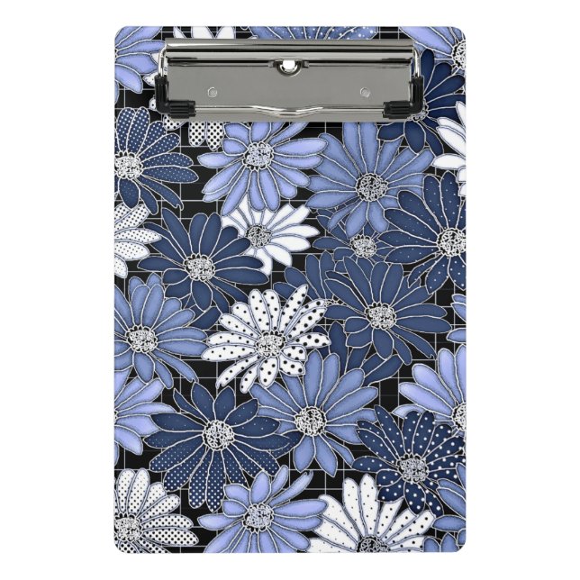 Blau-weißes Gänseblümchenmuster Mini Klemmbrett (Vorderseite)