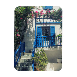 Blau-weißes Haus in Mykonos, Griechenland Magnet