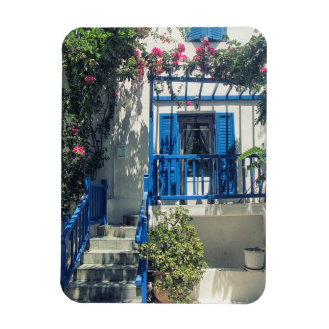 Blau-weißes Haus in Mykonos, Griechenland Magnet (Vertikal)