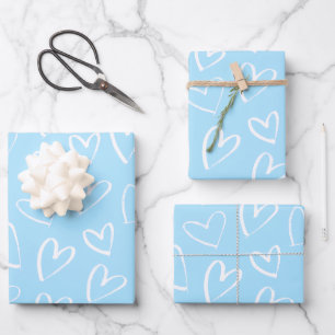 Blau-weißes Herz-Muster Geschenkpapier Set