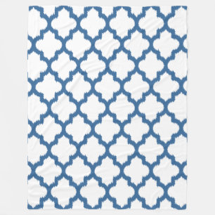 Blau-weißes Ikat-Vierblattmuster geometrisches Mus Fleecedecke