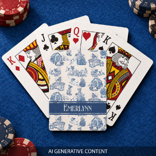 Blau-weißes Jack-Russell-Toile-Name-Design Spielkarten