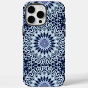Blau-weißes Kaleidoskop-Mandala-Muster iPhone 16 Pro Max Hülle