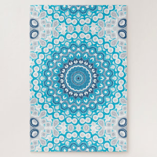 Blau-Weißes Mandala-Matten Winter Geometrisch