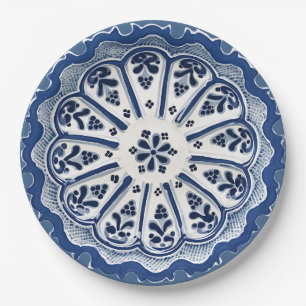 Blau-weißes mediterranes florales Faux-China Pappteller