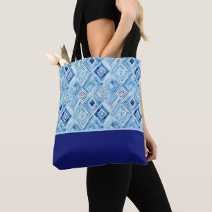 Blau-weißes rautenförmiges Patchwork-Farbenblock Tasche