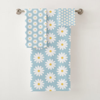 Blau-weißes Retro-Daisy-Muster im Vintage-Stil Badhandtuch Set