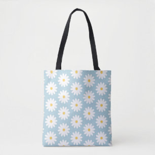 Blau-weißes Retro-Daisy-Muster Tasche
