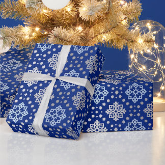 Blau-weißes Schneeflocken-Geschenkpapier Geschenkpapier
