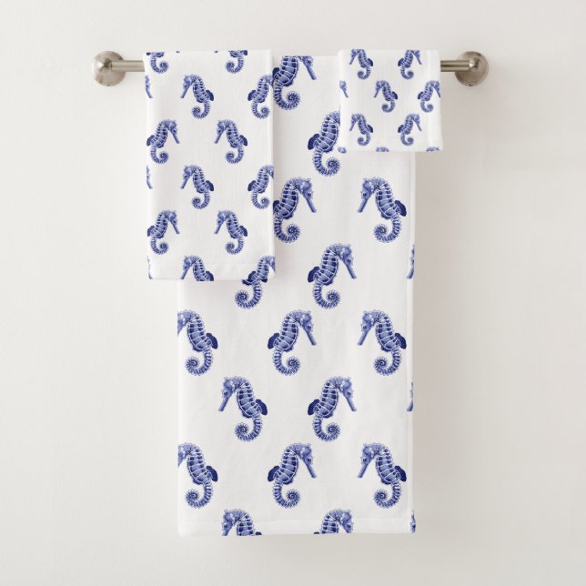 Blau-weißes Seepferd Badhandtuch Set (Insitu)