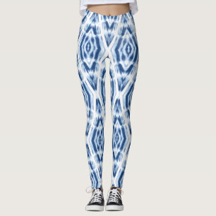 Blau-weißes Shibori-Tie-Dye-Abstraktmuster Leggings