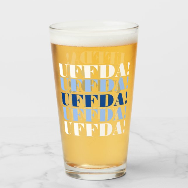 Blau-weißes Uffda-Bierglas Glas (Vorne (Gefüllt))