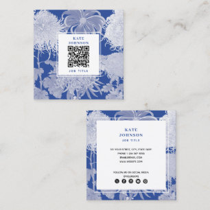 Blau-weißes Vintage-Chinoiserie-Blumen-QR-Code Quadratische Visitenkarte